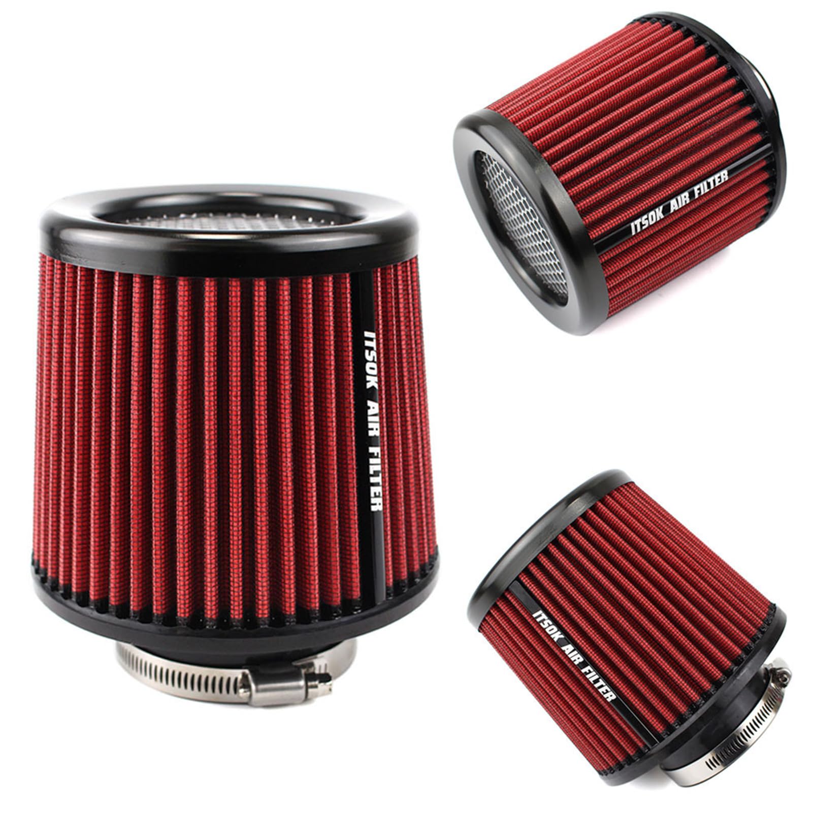 76mm Auto modifizierter Pilzkopf Luftfiltereinlass Pilzkopf Luftfilterelement Filter Universal Sportluftfilter Pilzkopf mit hohem Durchfluss Luftfilter (Rot) von Swtgaah