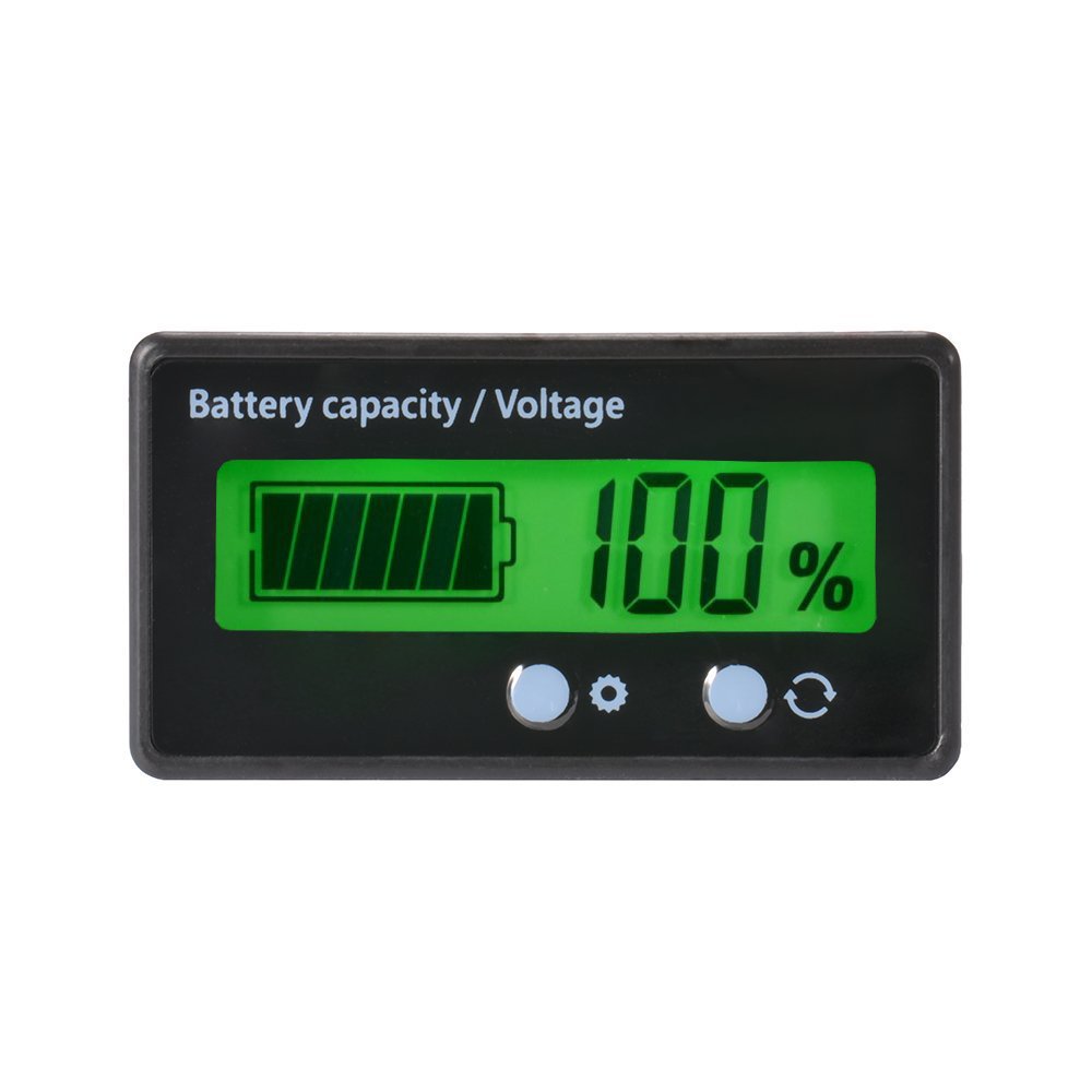 LCD-Batterie-Kapazitäts-Monitor-Messgerät-Meter,12V / 24V / 36V / 48V Blei-Säure-Batterie-Status-Anzeige, Lithium-Batterie-Kapazitäts-Tester grüne Hintergrundbeleuchtung für Fahrzeug-Batterie von Sxstar
