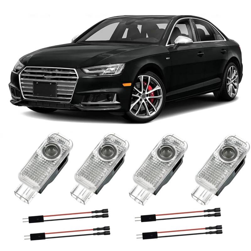 Sylswx 4 Stück Autotür Licht Projektor Türbeleuchtung für A1/A3/A4/A5/A6/A7/A8/Q2/Q3/Q5/Q7/Q8/TT/R8, Türprojektoren Einstiegsbeleuchtung Unterbodenbeleuchtung Auto Zubehör von Sylswx