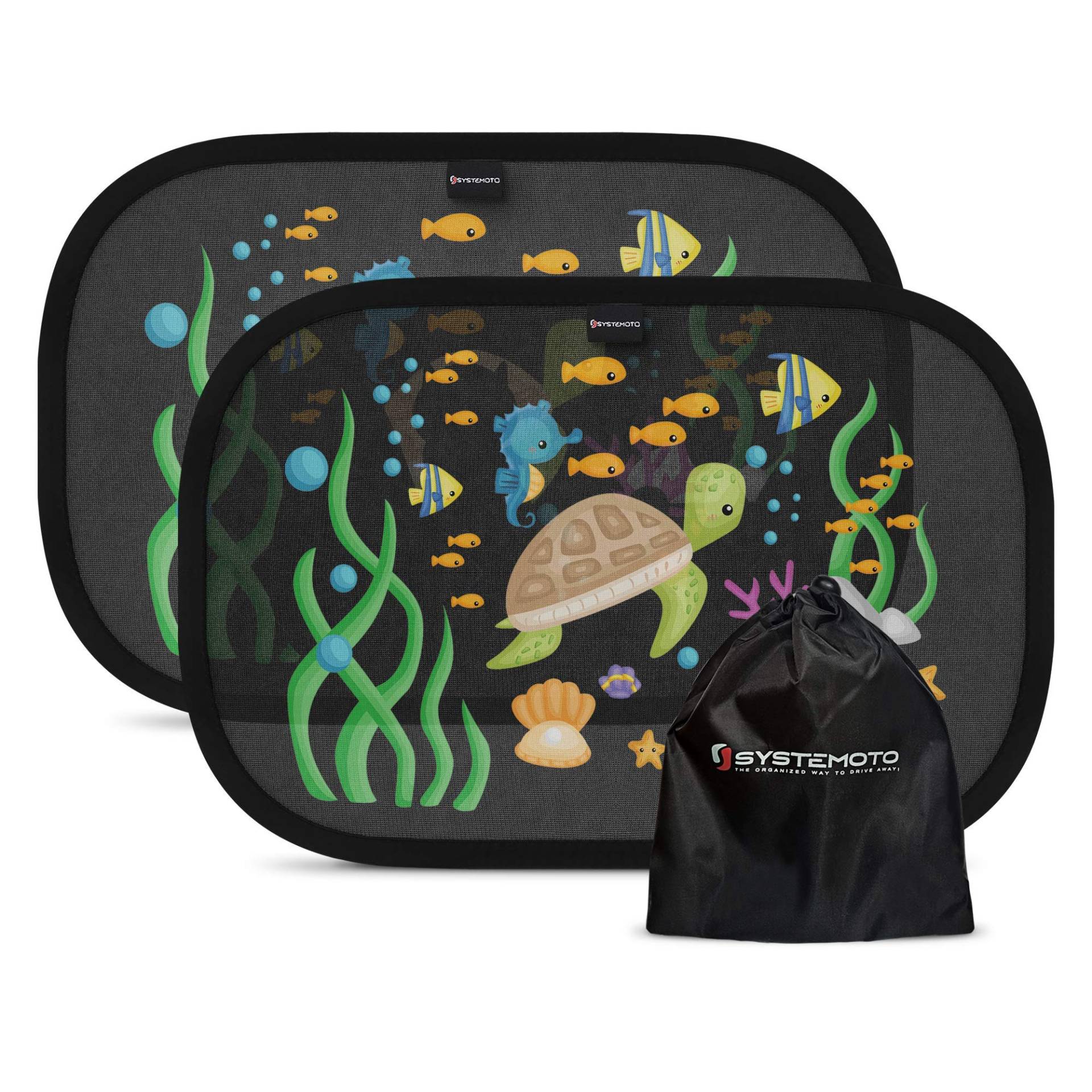 Systemoto Auto Sonnenschutz Baby mit UV Schutz (2er Set) - Autofenster Sonnenschutz für Kinder mit süßen Tier Motiven (Sea Life) von Systemoto