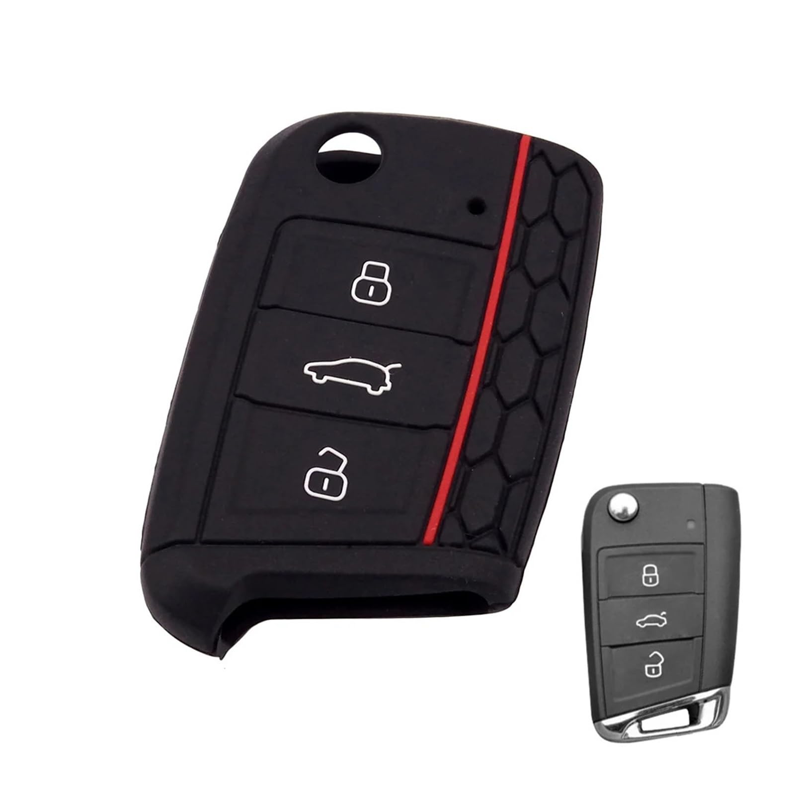 Szwaldaper 3 Tasten Klappschlüssel Silikon Cover Schlüsselanhänger Hülle, for VW, for Golf, 7 MK7, for Skoda, for Octavia, Combi, for Seat, Leon, Ibiza, CUPTRA Autoschlüsselgehäuse(Black) von Szwaldaper