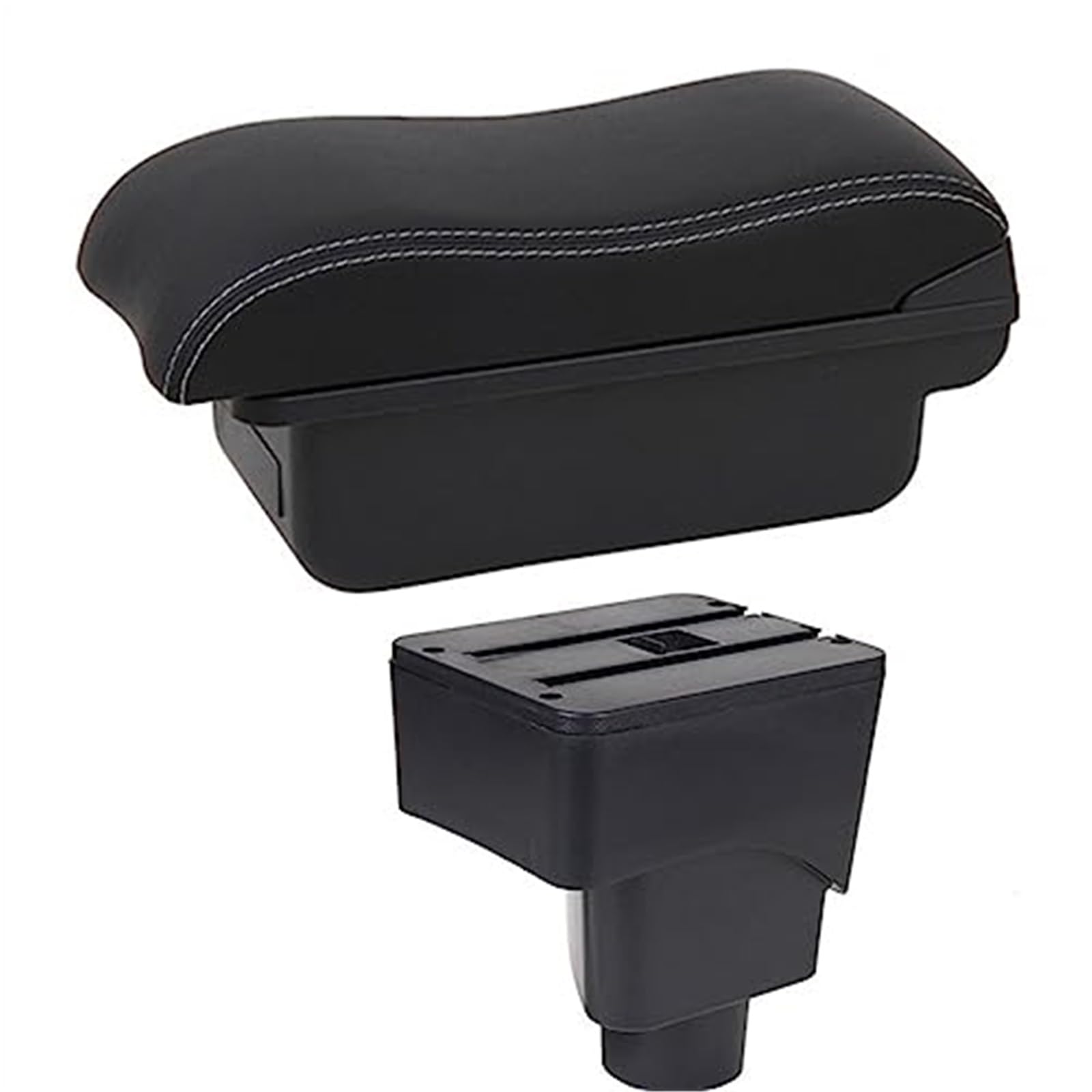 Szwaldaper Auto-Armlehnenbox, Auto-Armlehnen-Mittelkonsolen-Aufbewahrung, USB-Autozubehör, for Ford, for Ecosport, 2013–2017 Auto-Armlehnenbox(Black B2 White Line) von Szwaldaper