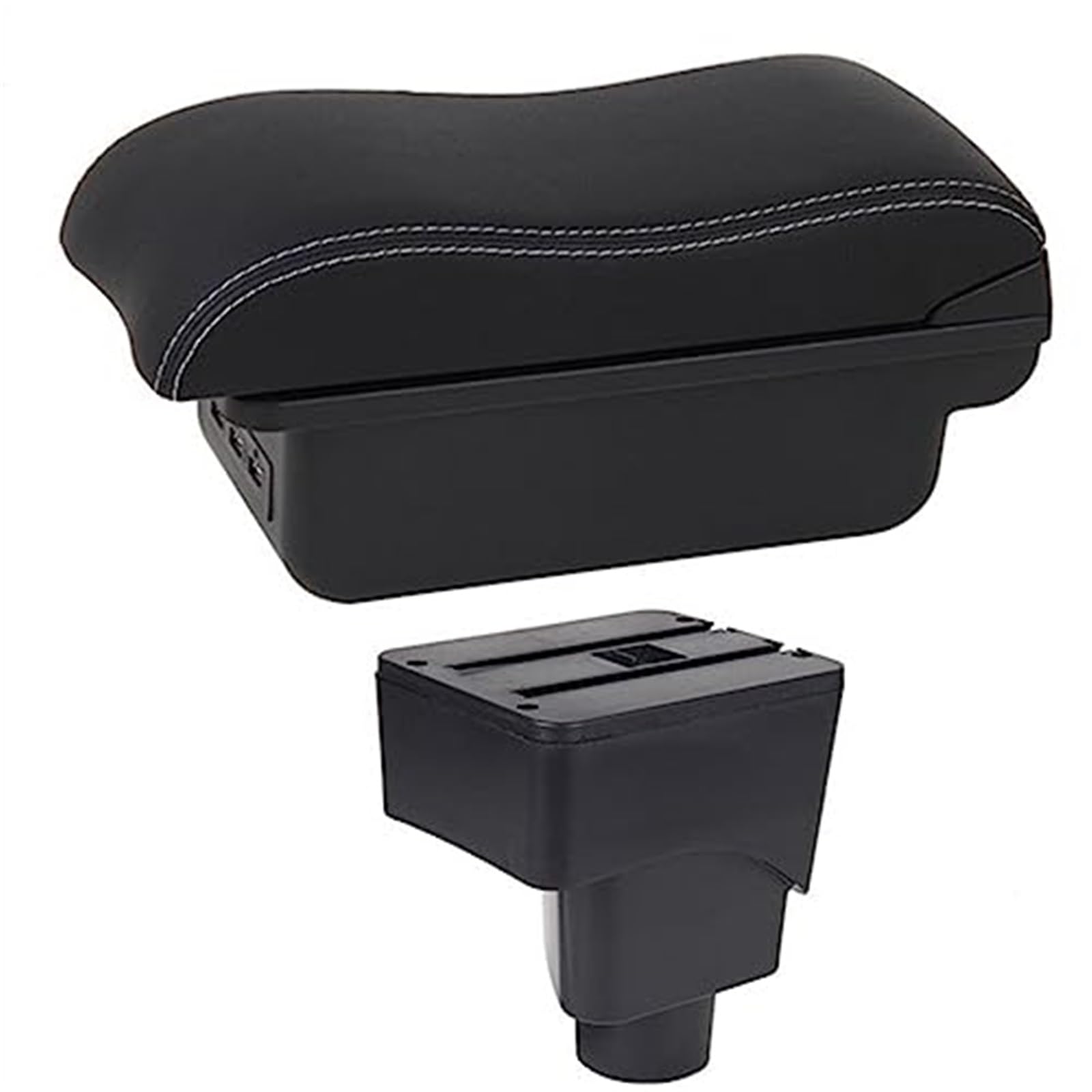 Szwaldaper Auto-Armlehnenbox, Auto-Armlehnen-Mittelkonsolen-Aufbewahrung, USB-Autozubehör, for Ford, for Ecosport, 2013–2017 Auto-Armlehnenbox(Black C2 White Line) von Szwaldaper