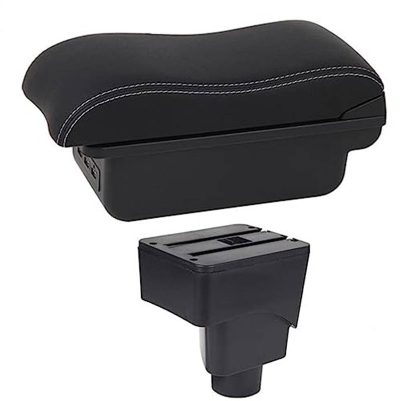 Szwaldaper Auto-Armlehnenbox, Auto-Armlehnen-Mittelkonsolen-Aufbewahrung, USB-Autozubehör, for Ford, for Ecosport, 2013–2017 Auto-Armlehnenbox(Black C2 White Line) von Szwaldaper