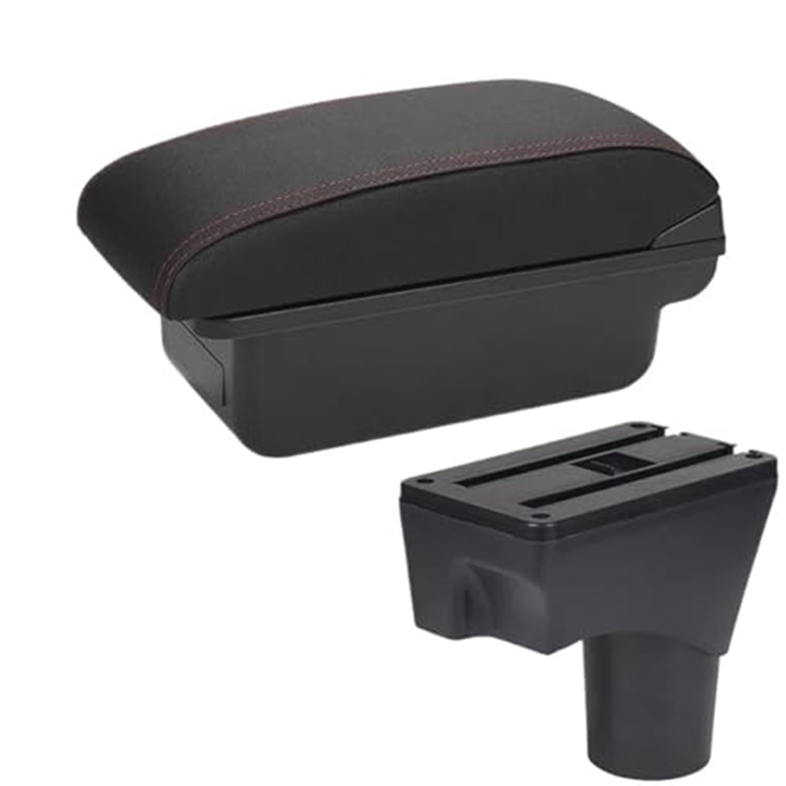 Szwaldaper Auto-Armlehnenbox, Mittelkonsolen-Aufbewahrungsbox, for Nissan, for März, for Micra, K13 MK4 IV, for Sunny 2010–2022, Autozubehör Auto-Armlehnenbox(Black C1 Black Red No USB) von Szwaldaper