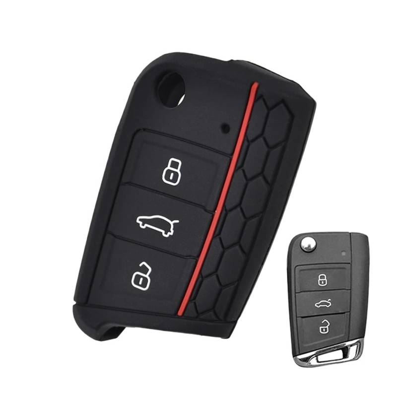 Szwaldaper Silikon-Schlüsselanhänger-Hülle for VW, Polo, Golf 7, Skoda, Octavia, Kodiaq, Karoq, Seat, Ateca, Leon, Abdeckungsschale 2016 2017 2018 2019 Autoschlüsselgehäuse von Szwaldaper