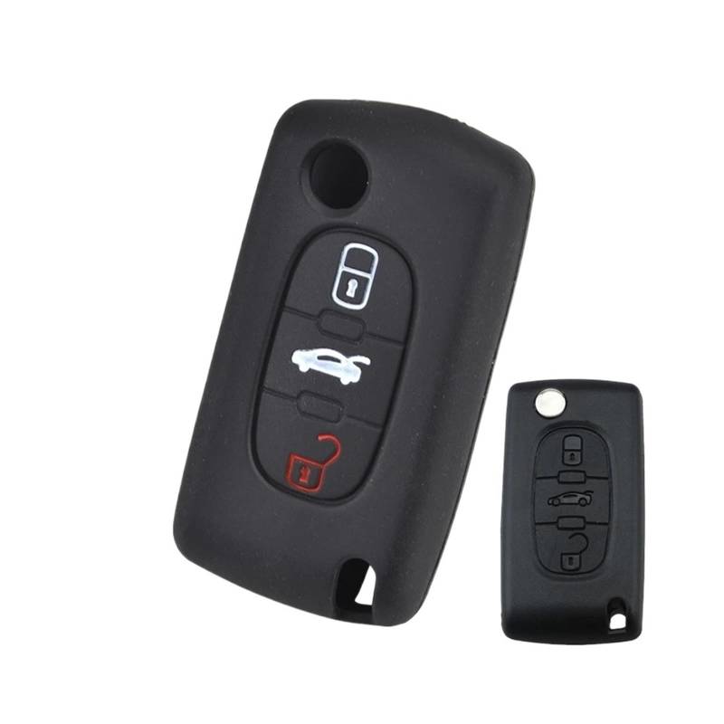 Szwaldaper Silikon-Schlüsseletui mit 3 Tasten, Schutz for Schlüsselanhänger, for Peugeot 207, 307, 308, 607 CC, CW, Expert, Partner, Tepee Autoschlüsselgehäuse von Szwaldaper