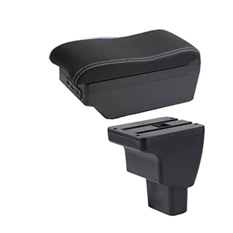 Szwaldaper for Hyundai, I10 Auto Armlehne Box Zentrale Lagerung Box Mit USB Center Konsole Lagerung Box Leder Organizer Box Auto Auto-Armlehnenbox(Black C3 7 USB) von Szwaldaper