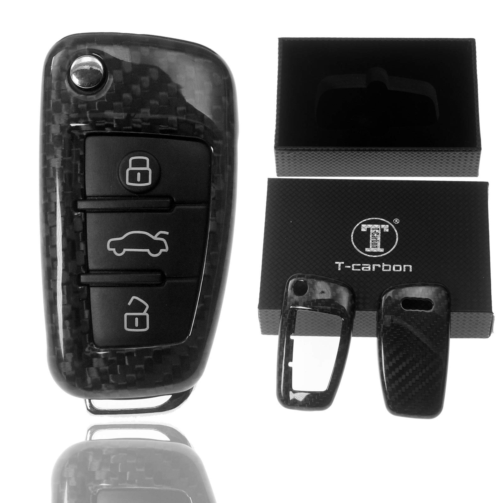 Auto Schlüssel Schutz Hülle Echt Carbon Hardcover Schwarz kompatibel mit AUDI A1 8X A3 8V A4 B7 A6 C6 TT 8J Q3 8U Q7 4L von T-Carbon