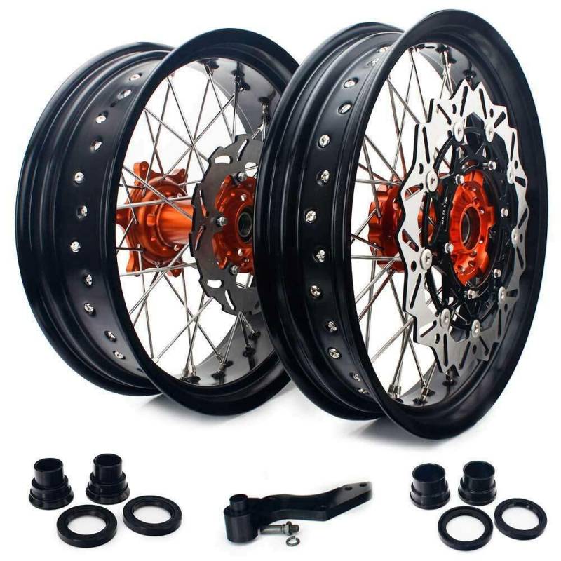 TARAZON 3,5" X 17" 5,0" X 17" Supermoto Radsatz Felgen Radnabe Bremsscheiben Bremssatteladapter für SX SXS SXF EXC XC 125-530 von TARAZON