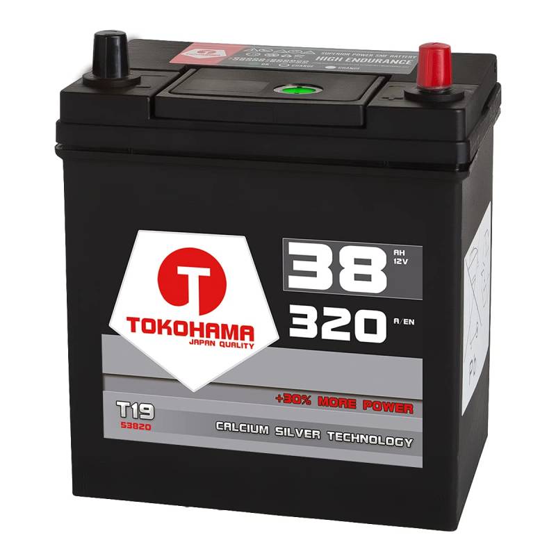 Tokohama Asia Japan Autobatterie 12V 38AH 320A/EN + Plus Pol Rechts Dünnpol 53820 ersetzt 35Ah von T TOKOHAMA JAPAN QUALITY
