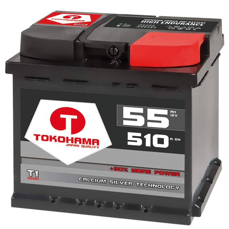 Tokohama Autobatterie 12V 55AH 510A/EN ersetzt 50Ah 52Ah 53Ah 54Ah 44Ah 45Ah von T TOKOHAMA JAPAN QUALITY