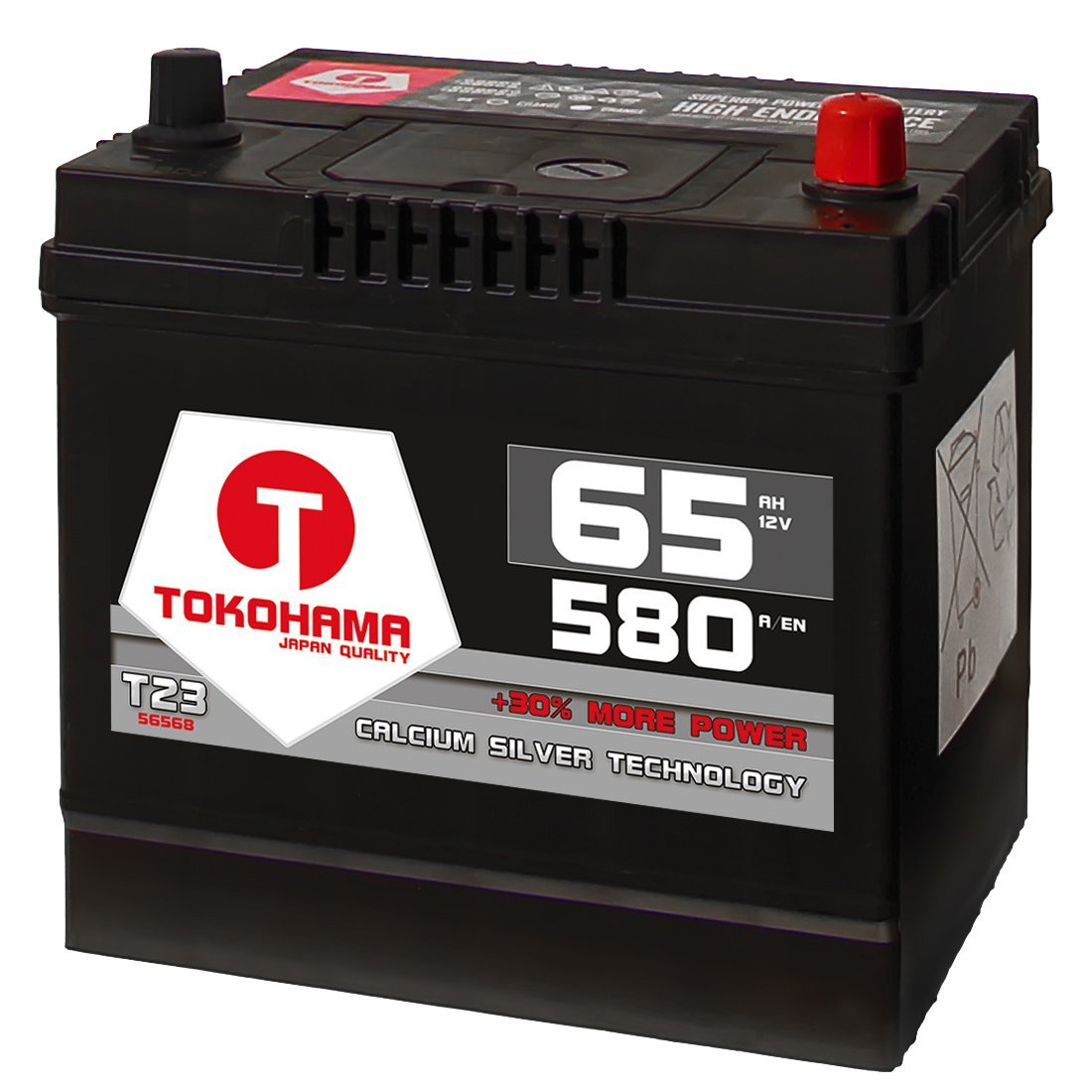 Tokohama Autobatterie 65Ah 580A/EN Asia Japan Starter Batterie Plus Pol Rechts ersetzt 60Ah 12V 56068 von T TOKOHAMA JAPAN QUALITY