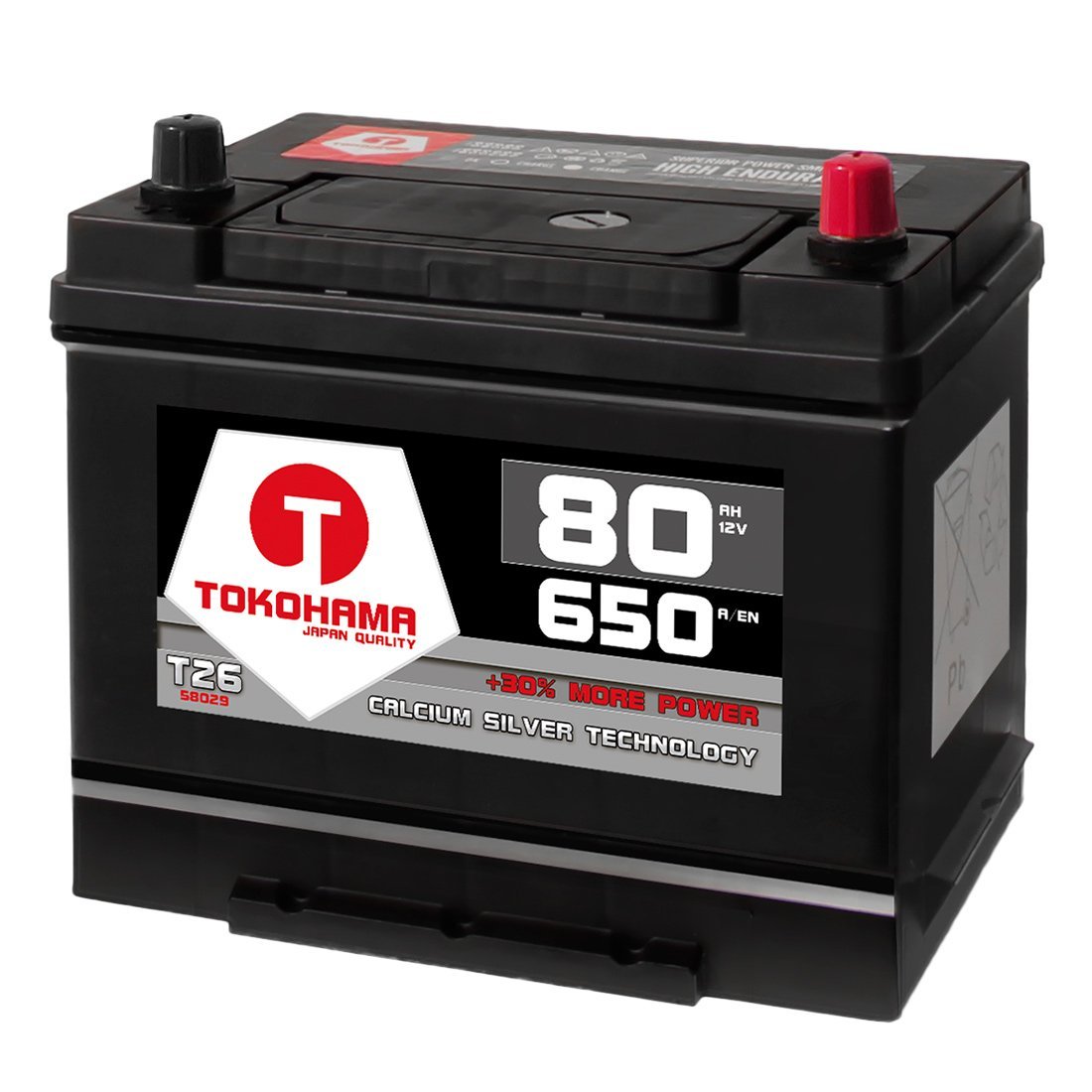 Tokohama Autobatterie 80Ah 650A/EN Asia Japan Starter Batterie Plus Pol Rechts ersetzt 70Ah 75Ah 12V von T TOKOHAMA JAPAN QUALITY