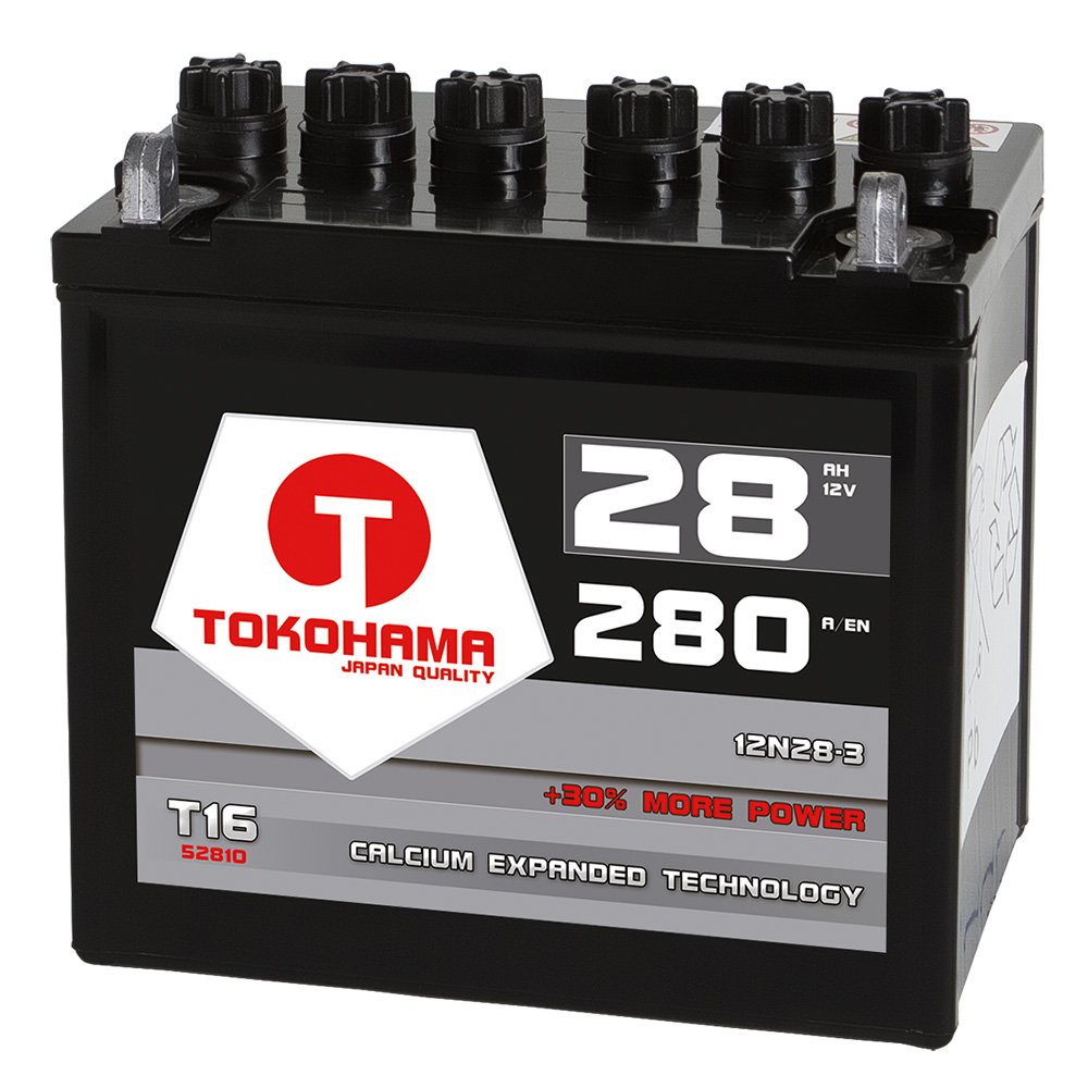 Tokohama Rasentraktor Batterie Aufsitzmäher 28Ah 12V +Pol Rechts ohne Säure statt 22Ah 24Ah 26Ah 12N24-3 von T TOKOHAMA JAPAN QUALITY
