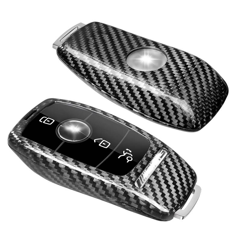 T-Carbon Für Mercedes Benz Schlüsselanhänger, Glasfaser-Schlüsselhülle passt für Benz S Klasse AMG Apple Tree Fernbedienungsschlüssel, Autoschlüsselabdeckung (Silber Schwarz) von T-carbon