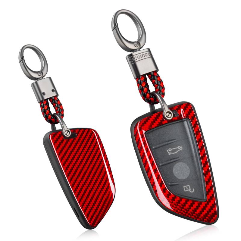 T-carbon Schlüssel Hülle mit Glasfaser-Autoschlüssel Hülle Kompatibel mit BMW 2 3 4 5 6 Series,X1 X2 X3 X4 X5 X6 X7 M3 M4 M5 M8,Rot | Tastenschutz + Schlüsselanhänger | Geschenkbox von T-carbon