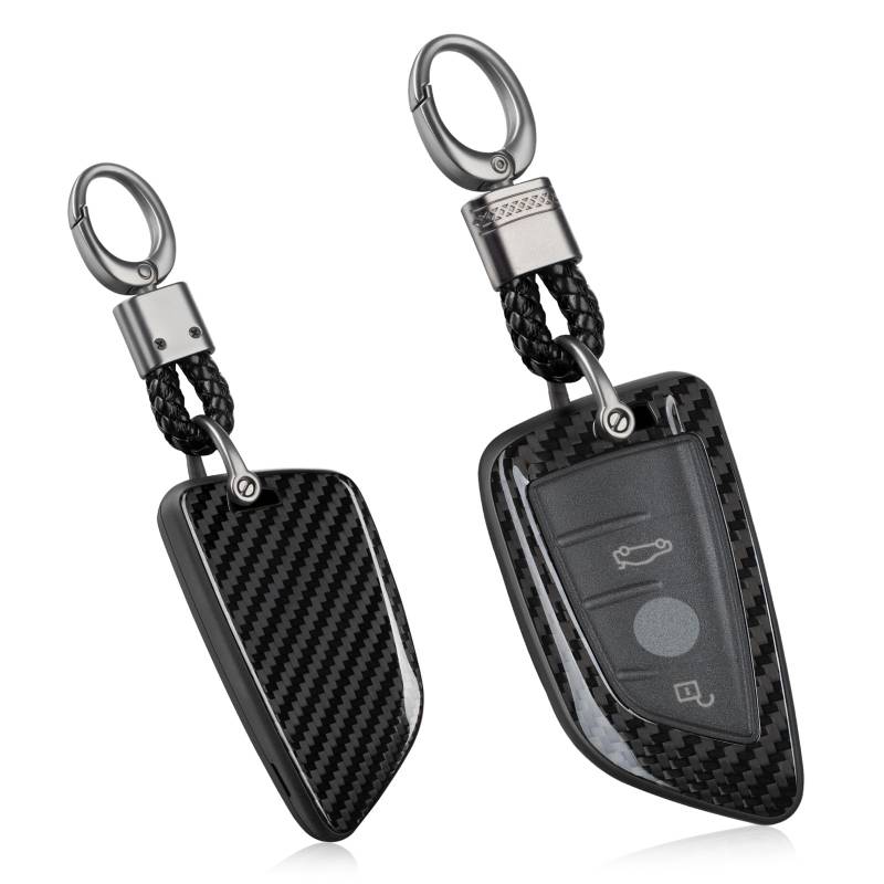 T-carbon Schlüssel Hülle mit Kohlefaser-Autoschlüssel Hülle Kompatibel mit BMW 2 3 4 5 6 Series,X1 X2 X3 X4 X5 X6 X7 M3 M4 M5 M8,Schwarz | Tastenschutz + Schlüsselanhänger | Geschenkbox von T-carbon