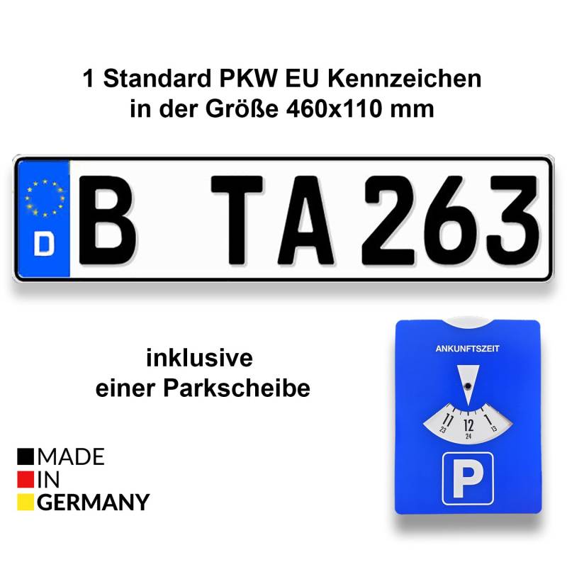 TA TradeArea 1 Standard PKW EU Kennzeichen in der Größe 460x110 mm inklusive Einer Parkscheibe von TA TradeArea
