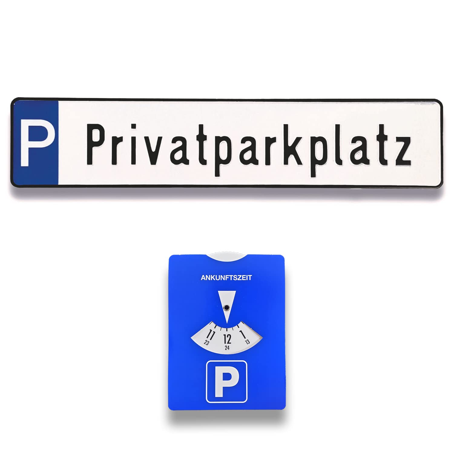 TA TradeArea hochwertige geprägte Parkplatz-Kennzeichen | Schilder inklusive Einer Parkscheibe in der Göße 520x110 mm (Privatparkplatz) von TA TradeArea