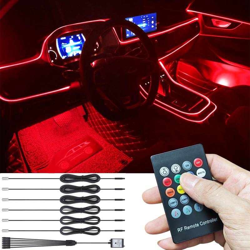 TABEN Auto Atmosphärenlicht Kit Musiksynchronisation Mehrfarbig RGB 16 Millionen Farben 8 Meter Glasfaser USB Ambientebeleuchtung Kit, Sound-Active-Funktion und drahtlose RF-Fernbedienung DC 12 V von TABEN