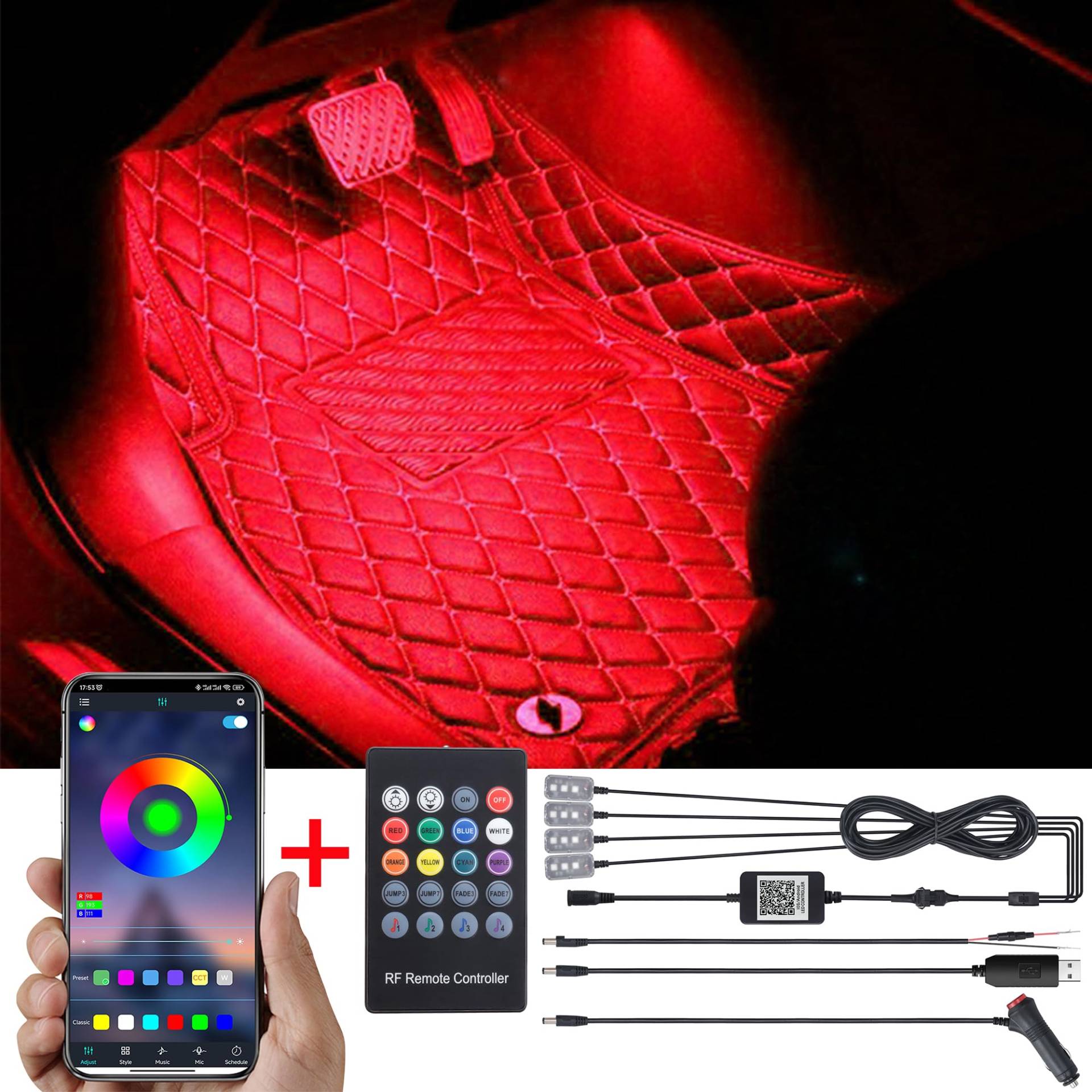 TABEN Auto-Fußraumbeleuchtungs-Kits, 64 Farben Mehrfarbiges Atmosphärenlicht Musik Sync Rhythm Sound Aktive Speicherfunktion Drahtlose Fernbedienung und Bluetooth APP Steuerung DC 12V-24V TABEN Auto-Fußraumbeleuchtungs-Kits, 64 Farben Mehrfarbiges Atmosphärenlicht Musik Sync Rhythm Sound Aktive Speicherfunktion Drahtlose Fernbedienung und Bluetooth APP Steuerung DC 12V-24V von TABEN
