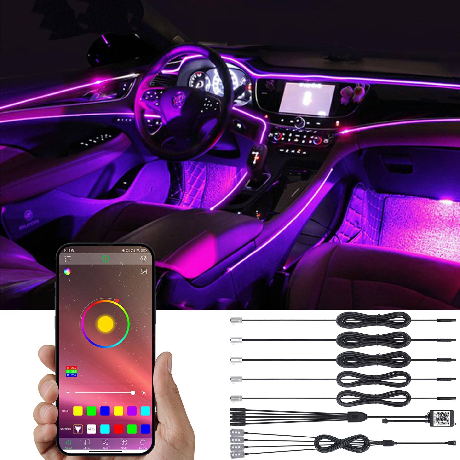 TABEN Autoinnendekoration Atmosphärenlicht APP Steuerung + Heller Fußraum Autoinnenbeleuchtungsset mit 64 Farben, wasserdicht, Autoatmosphäre Neonlichtleiste für Auto 1W DC 12V 6m TABEN Autoinnendekoration Atmosphärenlicht APP Steuerung + Heller Fußraum Autoinnenbeleuchtungsset mit 64 Farben, wasserdicht, Autoatmosphäre Neonlichtleiste für Auto 1W DC 12V 6m von TABEN