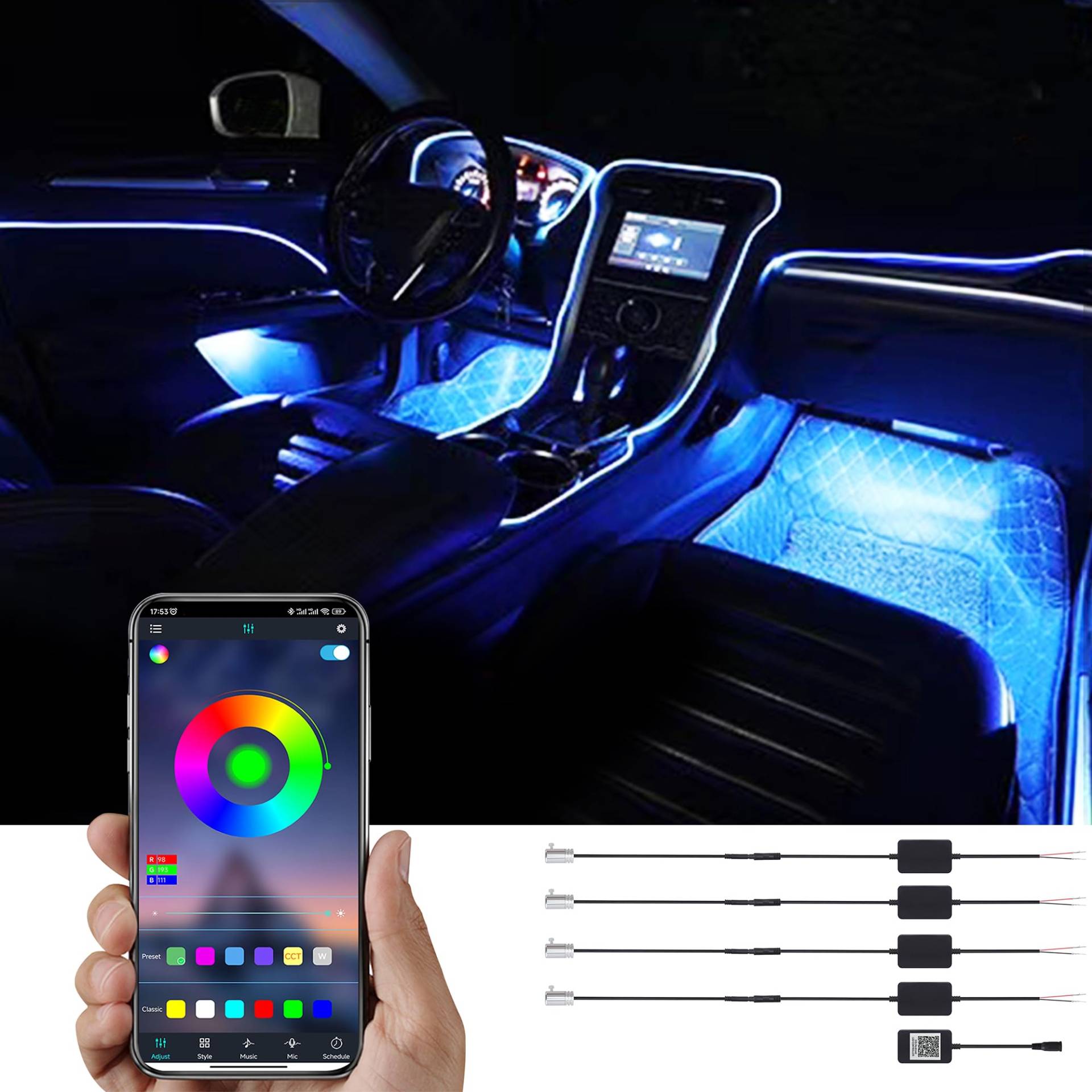 TABEN Auto Innenraum Umgebungslicht 64 Farben APP Control Auto Dekoration Atmosphäre Licht Kit Wasserdicht Glasfaser Atmosphäre Neonstreifen Kaltlichter 1W DC 12V-24V 5m TABEN Auto Innenraum Umgebungslicht 64 Farben APP Control Auto Dekoration Atmosphäre Licht Kit Wasserdicht Glasfaser Atmosphäre Neonstreifen Kaltlichter 1W DC 12V-24V 5m von TABEN