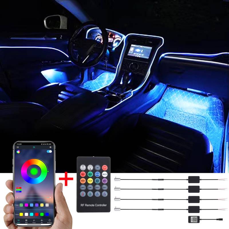 TABEN Auto Innenraum Umgebungslicht 64 Farben APP Control Auto Dekoration Atmosphäre Licht Kit Wasserdicht Glasfaser Atmosphäre Neonstreifen Kaltlichter 1W DC 12V-24V 5m von TABEN