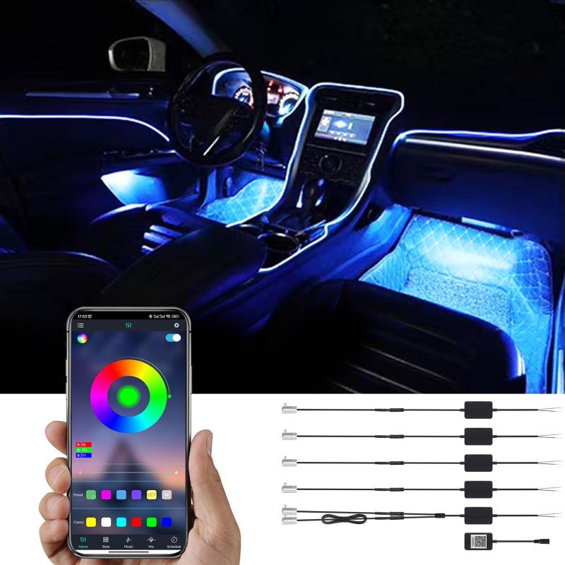 TABEN Auto Innenraum Umgebungslicht 64 Farben APP Control Auto Dekoration Atmosphäre Licht Kit Wasserdicht Glasfaser Atmosphäre Neonstreifen Kaltlichter 1W DC 12V-24V 8m von TABEN