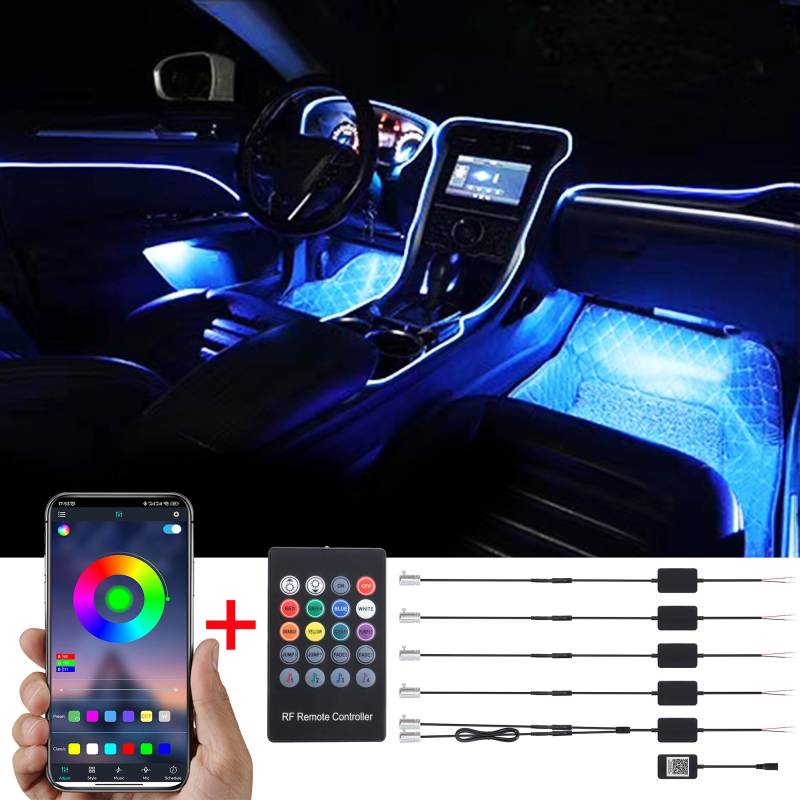 TABEN Auto Innenraum Umgebungslicht 64 Farben APP Control Auto Dekoration Atmosphäre Licht Kit Wasserdicht Glasfaser Atmosphäre Neonstreifen Kaltlichter 1W DC 12V-24V 8m von TABEN