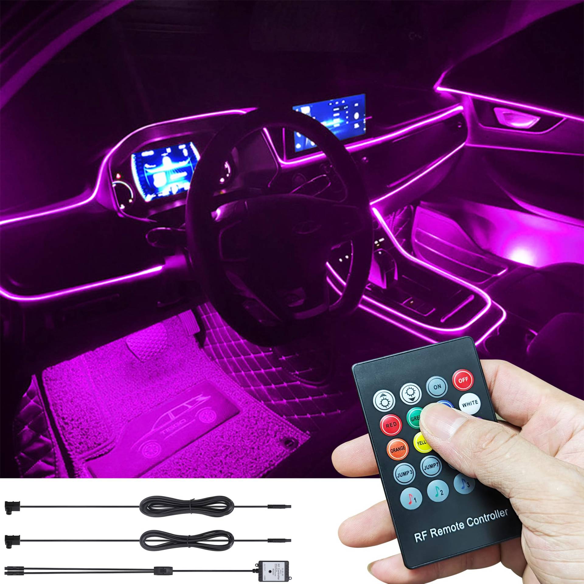 TABEN Auto Umgebungsbeleuchtung Kit 3m Glasfaser 8 Farben RF Fernbedienung USB Auto Atmosphäre Licht, DIY RGB Mehrfarbig Sound Musik Sync Auto Innenbeleuchtung DC 12V von TABEN