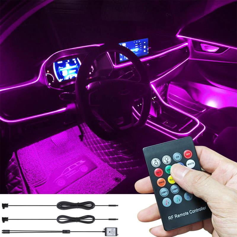 TABEN Auto Umgebungsbeleuchtung Kit - 3 m Glasfaser, 8 Farben RF Fernbedienung, USB Atmosphäre Licht, DIY RGB Mehrfarbig Sound Musik Sync Innenbeleuchtung DC 12V von TABEN