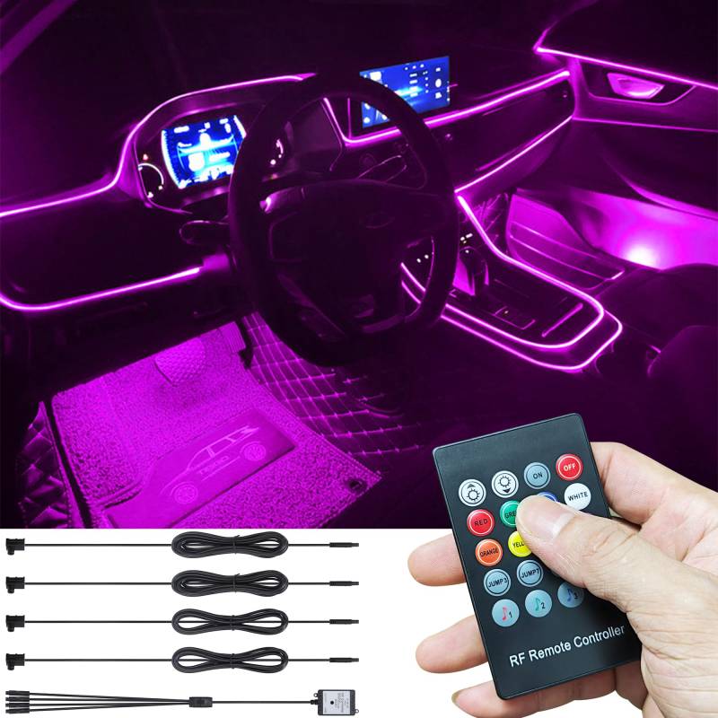 TABEN Auto Umgebungsbeleuchtung Kit 4m Glasfaser 8 Farben RF Fernbedienung USB Atmosphäre Licht, DIY RGB Mehrfarbig Sound Musik Sync Innenbeleuchtung DC 12V von TABEN
