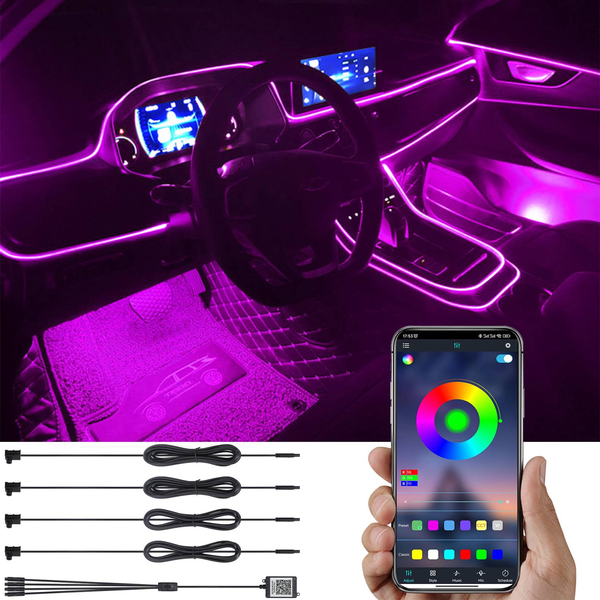 TABEN Umgebungsbeleuchtung Kit 5m Glasfaser 64 Farben Bluetooth APP Steuerung USB Atmosphäre Licht, DIY 16 Millionen RGB Mehrfarbig Sound Musik Sync Auto Innenbeleuchtung DC 12V TABEN Umgebungsbeleuchtung Kit 5m Glasfaser 64 Farben Bluetooth APP Steuerung USB Atmosphäre Licht, DIY 16 Millionen RGB Mehrfarbig Sound Musik Sync Auto Innenbeleuchtung DC 12V von TABEN