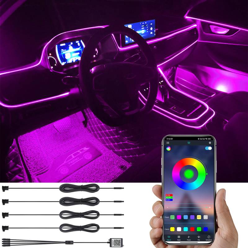 TABEN Umgebungsbeleuchtung Kit 5m Glasfaser 64 Farben Bluetooth APP Steuerung USB Atmosphäre Licht, DIY 16 Millionen RGB Mehrfarbig Sound Musik Sync Auto Innenbeleuchtung DC 12V von TABEN