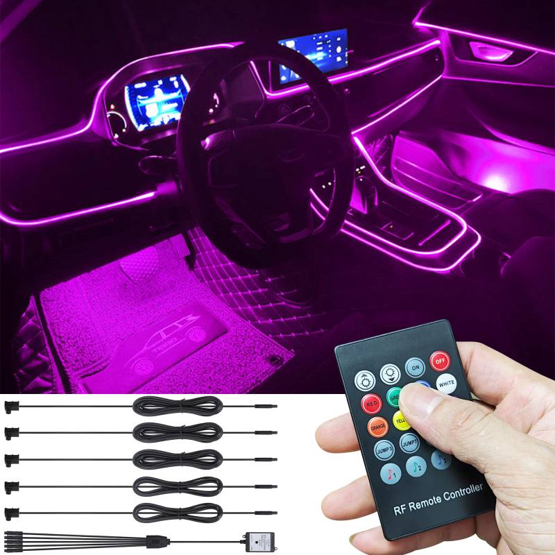 TABEN Auto Umgebungsbeleuchtung Kit 6m Glasfaser 8 Farben RF Fernbedienung USB Auto Atmosphäre Licht, DIY RGB Mehrfarbig Sound Musik Sync Auto Innenbeleuchtung DC 12V von TABEN