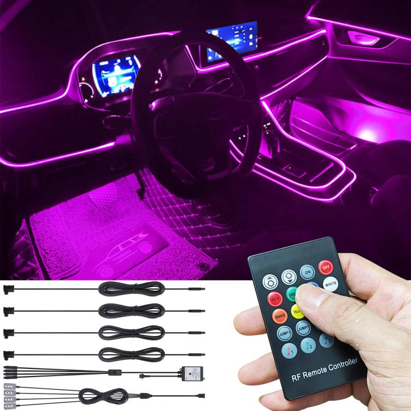 TABEN Auto Umgebungsbeleuchtungs Kit 5 m Glasfaser 64 Farben RF-Fernbedienung USB Auto Fußraum Atmosphärenlicht, DIY 16 Millionen RGB Mehrfarbig Sound Aktive Musik Sync Auto Innenbeleuchtung DC 12V von TABEN