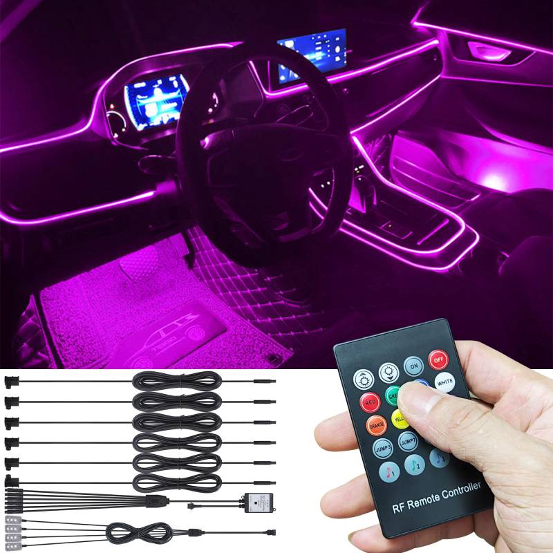 TABEN Auto Umgebungsbeleuchtungs Kit 8 m Glasfaser 64 Farben RF-Fernbedienung USB Auto Fußraum Atmosphärenlicht, DIY 16 Millionen RGB Mehrfarbig Sound Aktive Musik Sync Auto Innenbeleuchtung DC 12V von TABEN