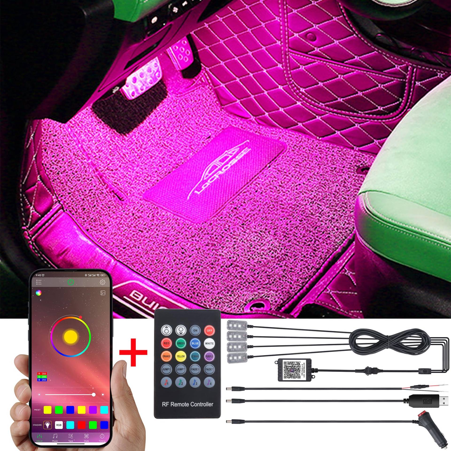 TABEN Umgebungslicht APP Steuerung + RGB RF Fernbedienung Auto Atmosphäre Licht Lampe DIY Refit 64 Farben Innenfußraumbeleuchtung Dekoratives Licht 1W DC 12V TABEN Umgebungslicht APP Steuerung + RGB RF Fernbedienung Auto Atmosphäre Licht Lampe DIY Refit 64 Farben Innenfußraumbeleuchtung Dekoratives Licht 1W DC 12V von TABEN
