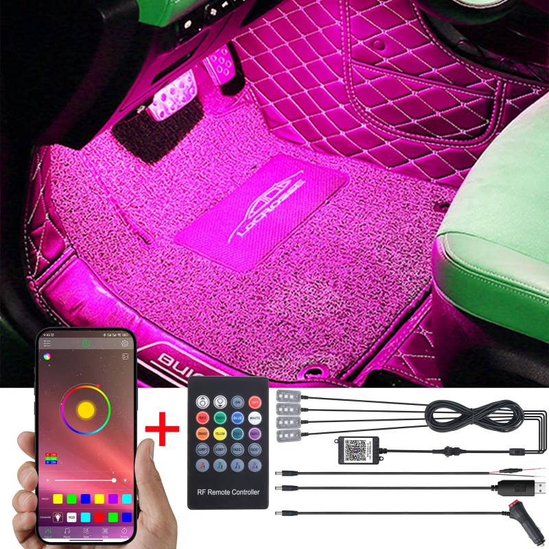 TABEN Umgebungslicht APP Steuerung + RGB RF Fernbedienung Auto Atmosphäre Licht Lampe DIY Refit 64 Farben Innenfußraumbeleuchtung Dekoratives Licht 1W DC 12V von TABEN