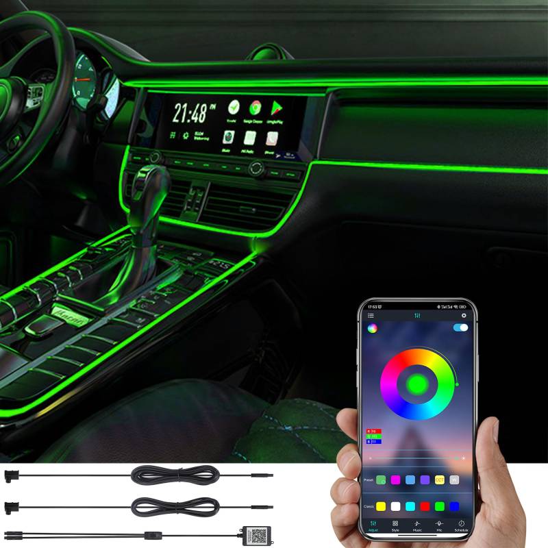 TABEN Auto Umgebungslicht Kit Glasfaser 64 Farben Bluetooth APP-Steuerung DIY 16 Millionen RGB Mehrfarbig Soundaktive Musiksynchronisierung USB Auto Innenraum Atmosphärenbeleuchtung 3 m Glasfaser von TABEN