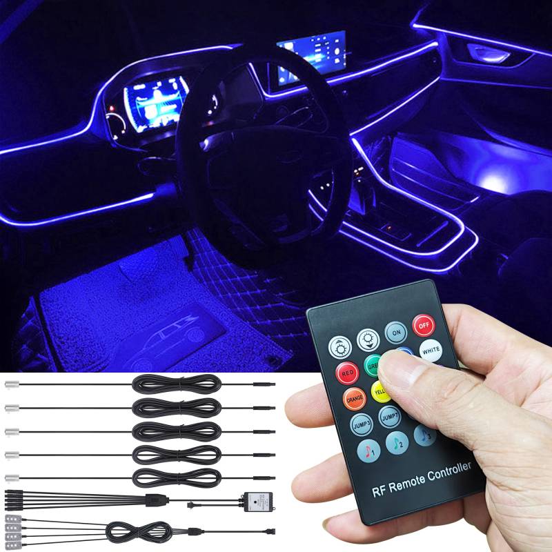 TABEN Auto Umgebungslicht RGB Fernbedienung Dekorative Licht Lampe DIY Refit Flexible Glasfaser Rohr 64 Farben Innenfußraum Beleuchtung Atmosphäre Licht 1W DC 12V 6m von TABEN