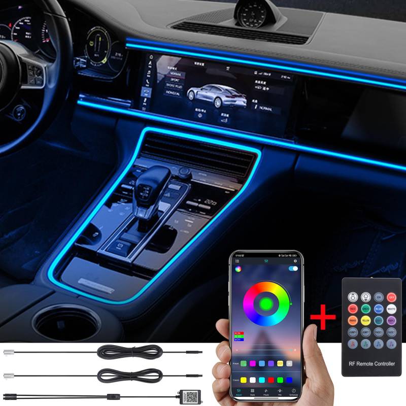 TABEN Auto Umgebungslicht USB RGB Fernbedienung + APP Steuerung Dekoratives Licht Lampe DIY Refit Flexibles Glasfaserrohr 64 Farben Innenbeleuchtung Atmosphärenlicht 1W DC 12V 3m von TABEN