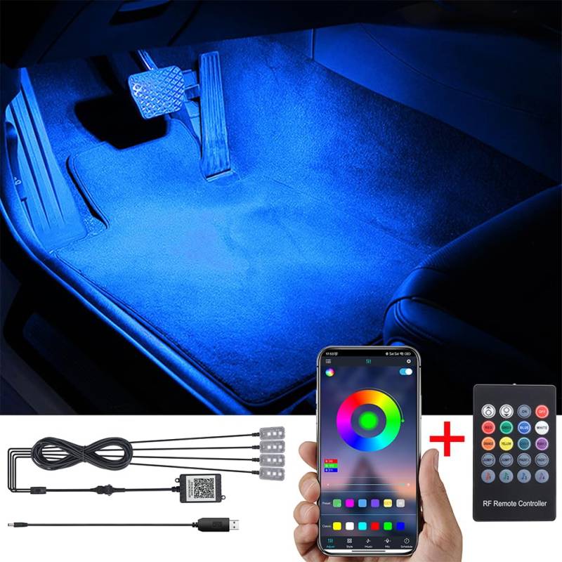 TABEN RGB Auto Fußraum Ambientebeleuchtung Kit APP-Steuerung + RF Fernbedienung, 16.7 Millionen Farben Sound Aktive Musik Sync USB Kabel Car Innenraum Fußraum Atmosphäre Licht DC 12V von TABEN