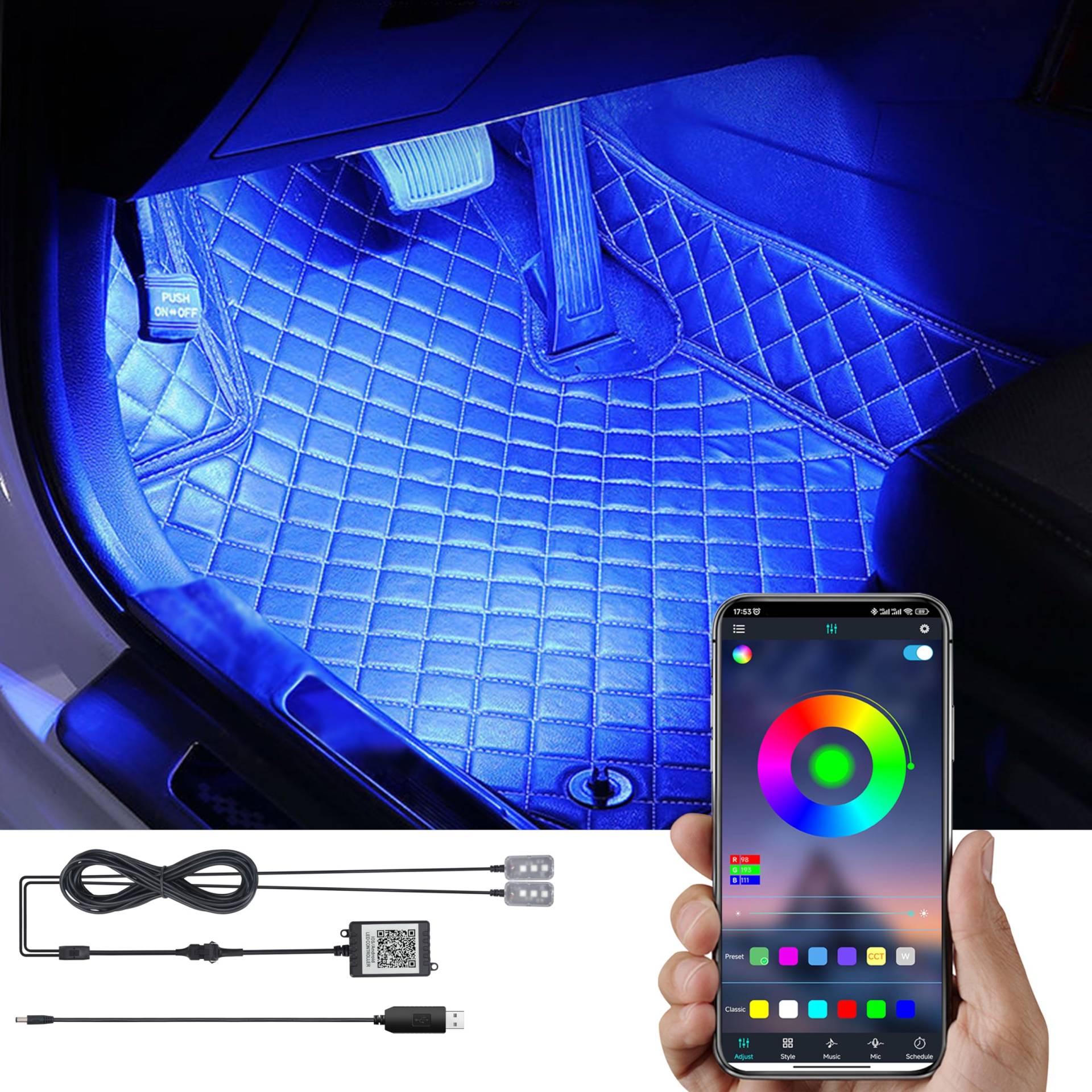 TABEN RGB Auto Fußraum Ambientebeleuchtung Kit APP-Steuerung 16.7 Millionen Farben Sound Aktive Musik Sync USB Kabel Car Innenraum Fußraum Atmosphäre Licht DC 12V TABEN RGB Auto Fußraum Ambientebeleuchtung Kit APP-Steuerung 16.7 Millionen Farben Sound Aktive Musik Sync USB Kabel Car Innenraum Fußraum Atmosphäre Licht DC 12V von TABEN