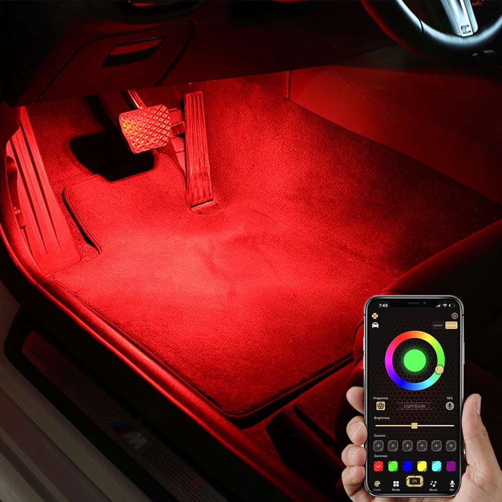 TABEN RGB Auto Fußwell Umgebungsbeleuchtung Kit App Steuerung + RF Fernbedienung, 16,7 Millionen Farben Sound aktiv Musik Synchronisation Auto Innenraum Fußwell Atmosphäre 12V von TABEN