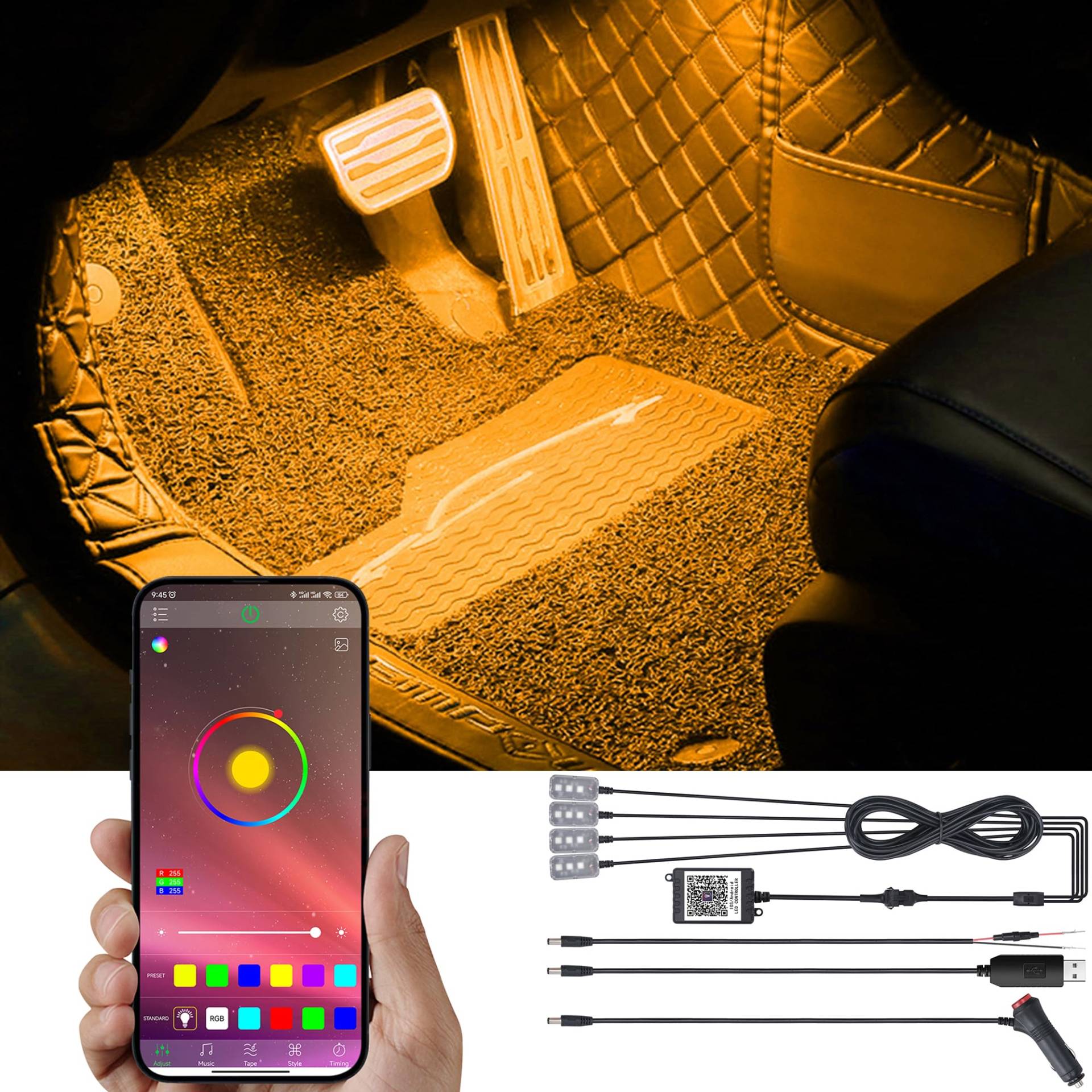 TABEN RGB Innenraum-Umgebungslicht-Kit, verbessertes paralleles Design 4-teiliger 48-APP-Controller, Synchronisierung mit Musik Sound Aktive Speicherfunktion Fahrzeugbeleuchtung mit Autoladegerät TABEN RGB Innenraum-Umgebungslicht-Kit, verbessertes paralleles Design 4-teiliger 48-APP-Controller, Synchronisierung mit Musik Sound Aktive Speicherfunktion Fahrzeugbeleuchtung mit Autoladegerät von TABEN