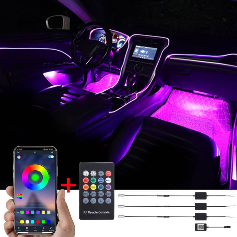 TABEN Umgebungslicht APP Control + RGB-Fernbedienung Auto Atmosphärenlicht Lampe Soft DIY Refit 4m Glasfaserband 64 Farben Innenbeleuchtung Dekoratives Licht 1W DC 12V-24V von TABEN