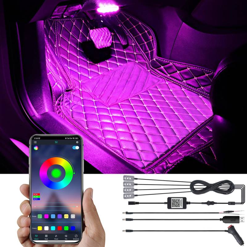 TABEN Umgebungslicht APP Control Auto Atmosphäre Lampe DIY Refit 64 Farben Innenraum Fußraumbeleuchtung Dekorative Leuchte 1W DC 12V-24V von TABEN